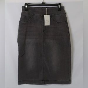 Main street exchange knee length charcoal denim skirt